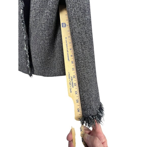 Vintage SEV Women's Wool Blend Cropped Jacket Fringe Trim Open Front Neutral - Picture 7 of 14